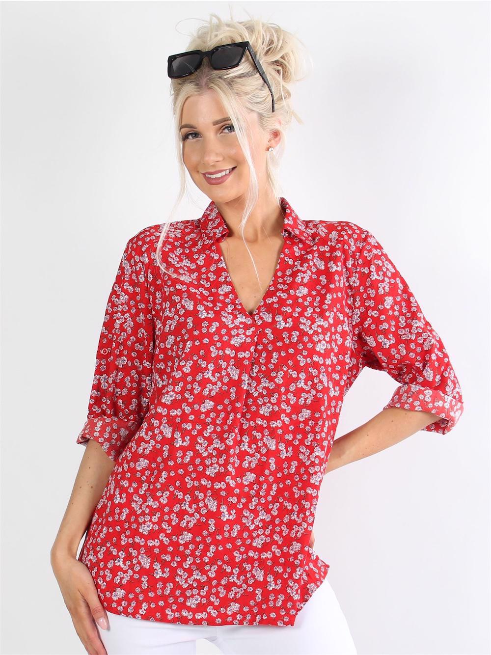 Agueda - Skjortebluse med blomster og krave